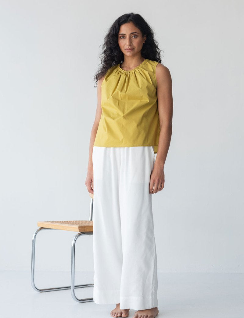 Organic Cotton Drawstring Blouse in Chartreuse - Esse-XXS--