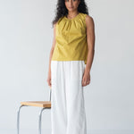 Organic Cotton Drawstring Blouse in Chartreuse - Esse-XXS--