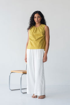 Organic Cotton Drawstring Blouse in Chartreuse - Esse-XXS--