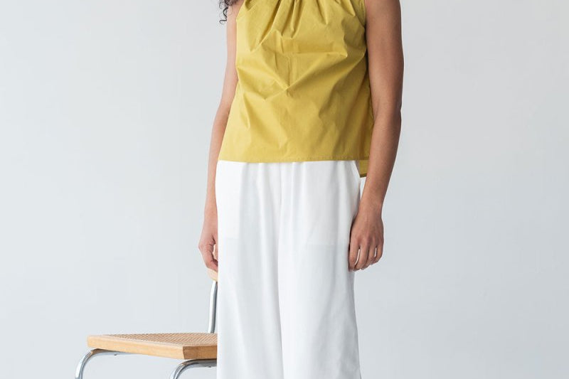 Organic Cotton Drawstring Blouse in Chartreuse - Esse-XXS--