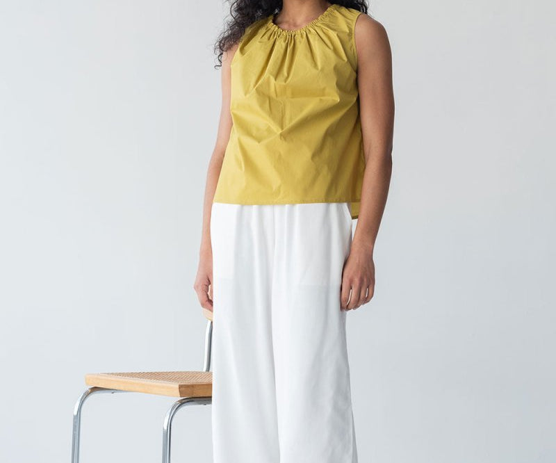 Organic Cotton Drawstring Blouse in Chartreuse - Esse-XXS--