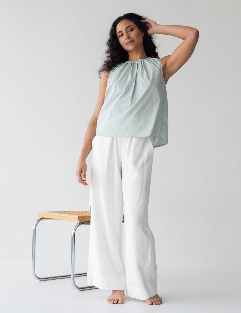 Organic Cotton Drawstring Blouse in Ice Blue - Esse-XXS--