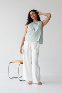 Organic Cotton Drawstring Blouse in Ice Blue - Esse-XXS--