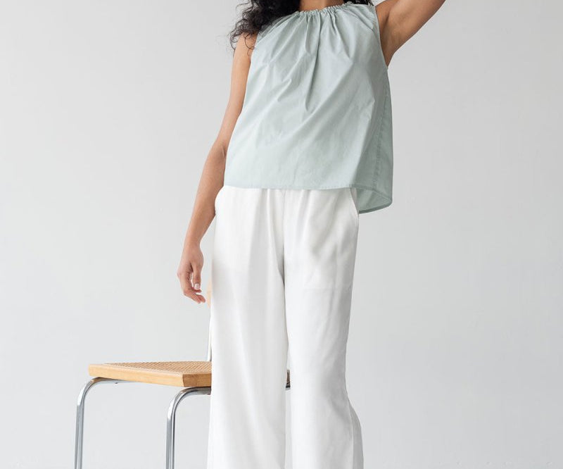 Organic Cotton Drawstring Blouse in Ice Blue - Esse-XXS--