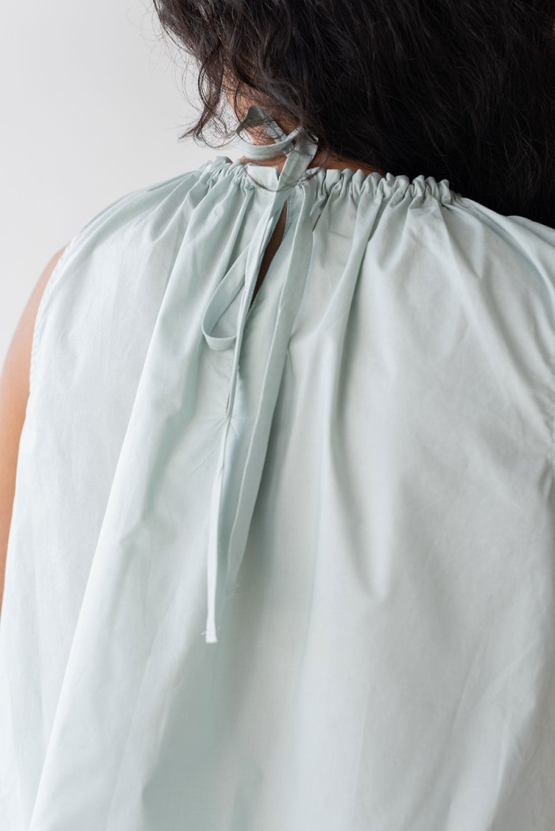 Organic Cotton Drawstring Blouse in Ice Blue - Esse-XXS--