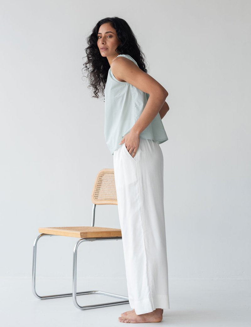 Organic Cotton Drawstring Blouse in Ice Blue - Esse-XXS--