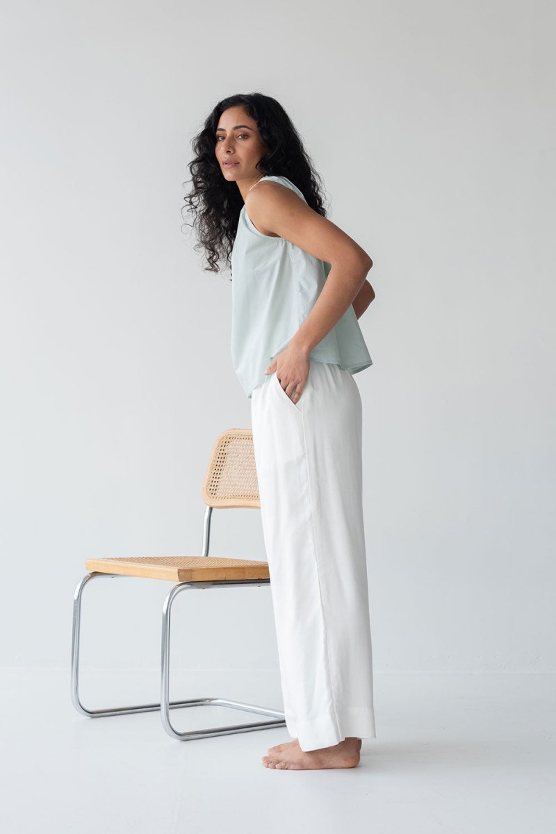 Organic Cotton Drawstring Blouse in Ice Blue - Esse-XXS--