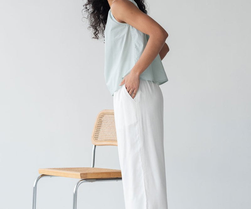 Organic Cotton Drawstring Blouse in Ice Blue - Esse-XXS--