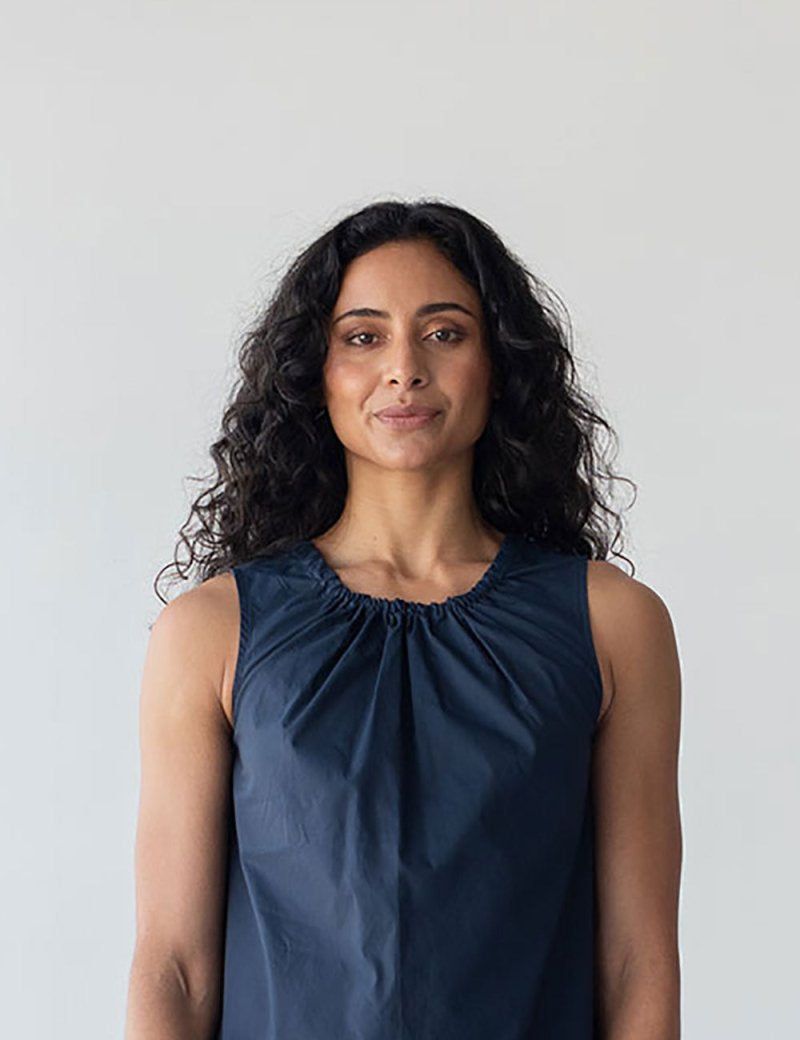 Organic Cotton Drawstring Blouse in Nautical Blue - Esse-XXS--