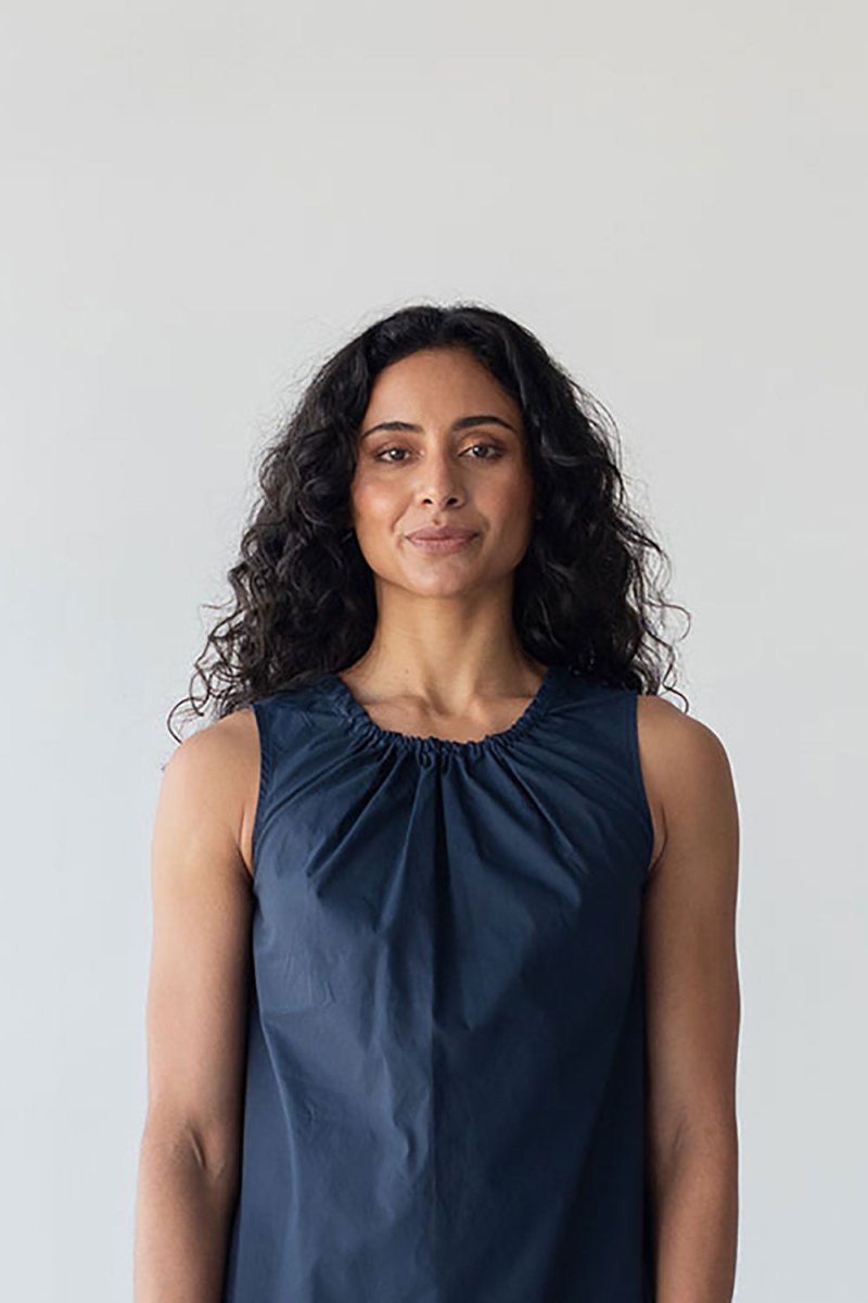 Organic Cotton Drawstring Blouse in Nautical Blue - Esse-XXS--
