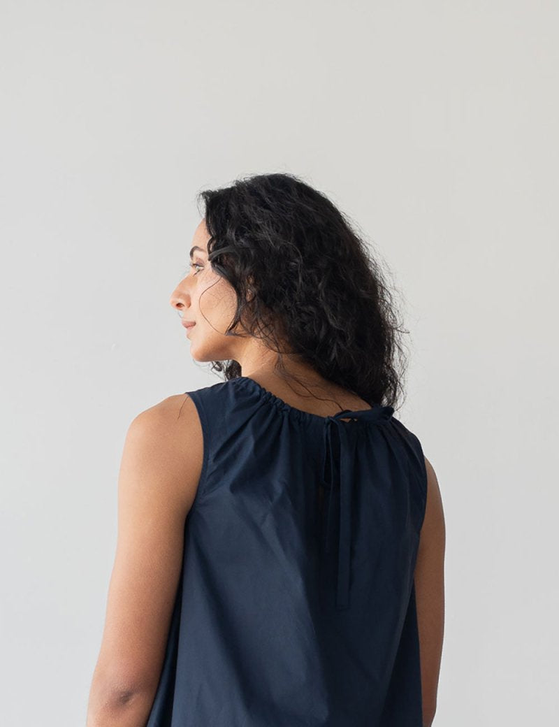 Organic Cotton Drawstring Blouse in Nautical Blue - Esse-XXS--