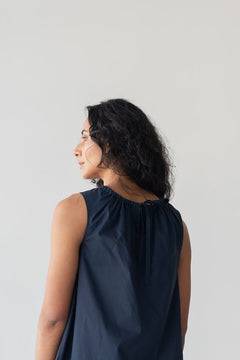 Organic Cotton Drawstring Blouse in Nautical Blue - Esse-XXS--