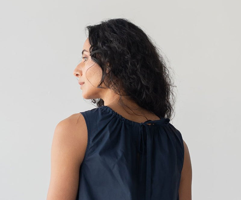 Organic Cotton Drawstring Blouse in Nautical Blue - Esse-XXS--