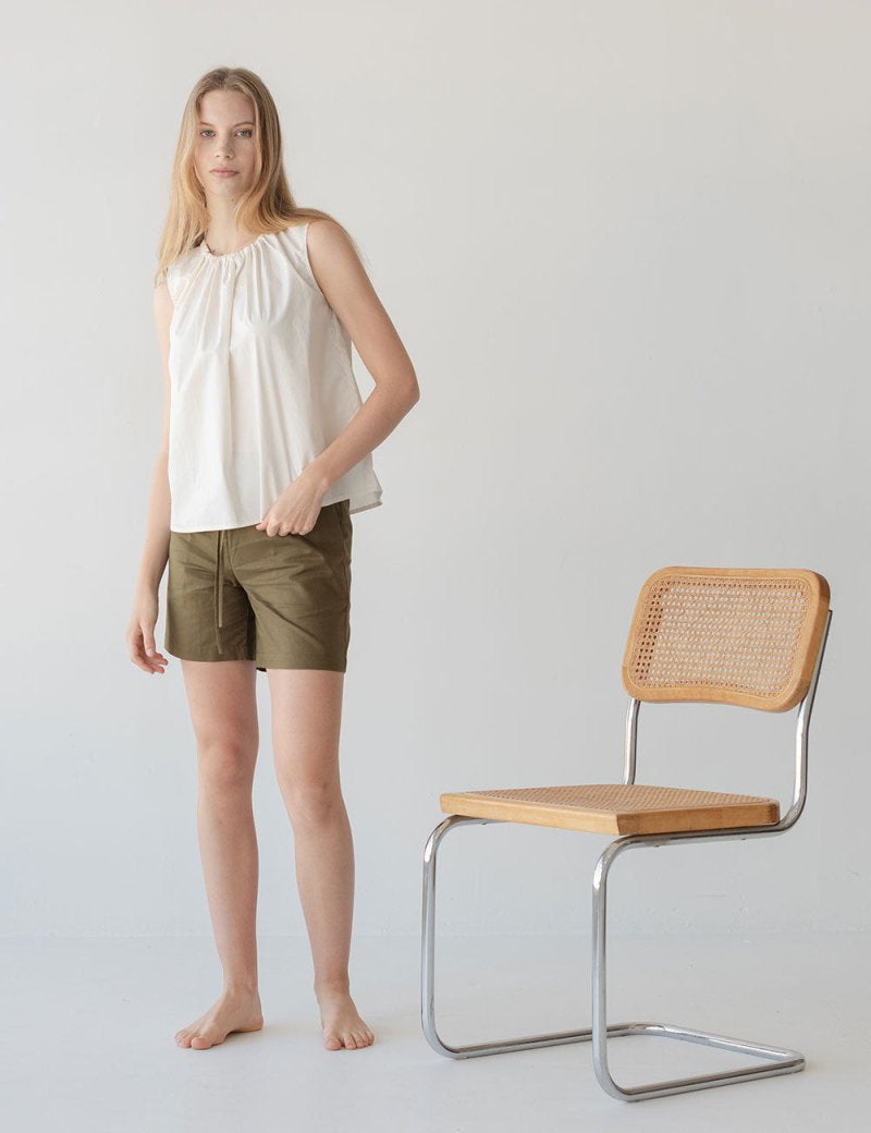 Organic Cotton Drawstring Blouse in Vanilla Mist - Esse-XXS--