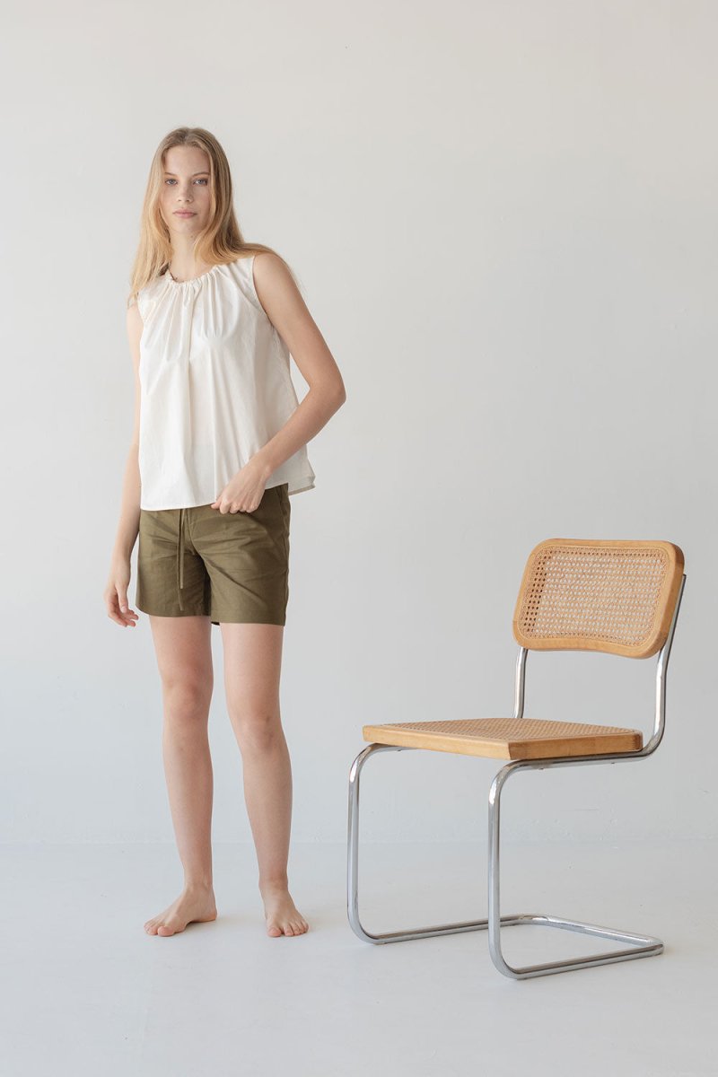 Organic Cotton Drawstring Blouse in Vanilla Mist - Esse-XXS--