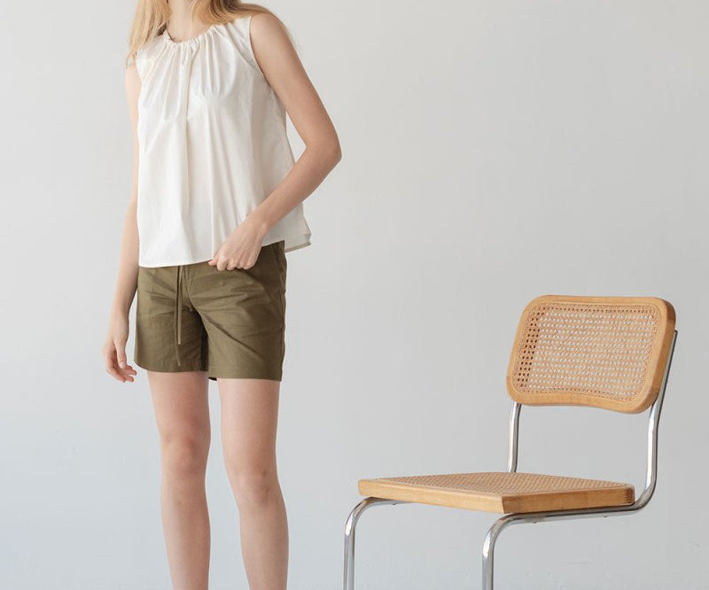 Organic Cotton Drawstring Blouse in Vanilla Mist - Esse-XXS--