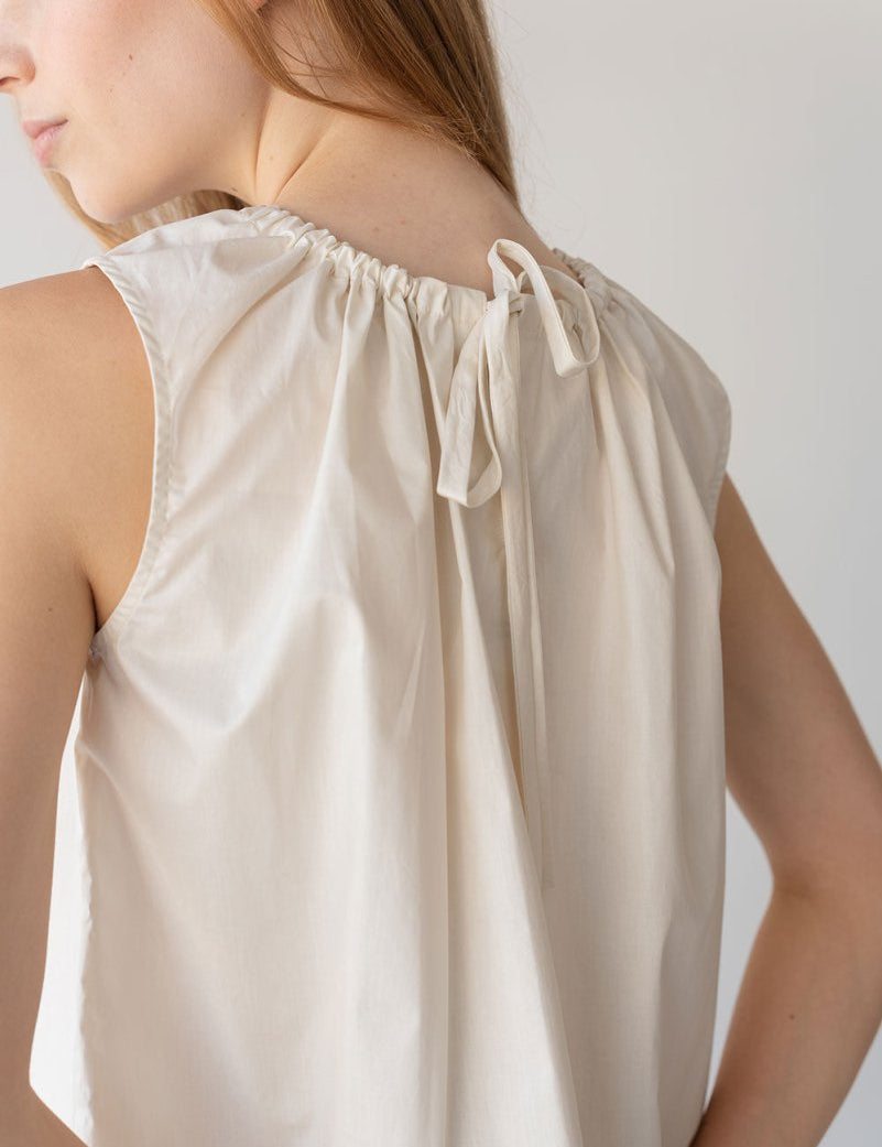 Organic Cotton Drawstring Blouse in Vanilla Mist - Esse-XXS--