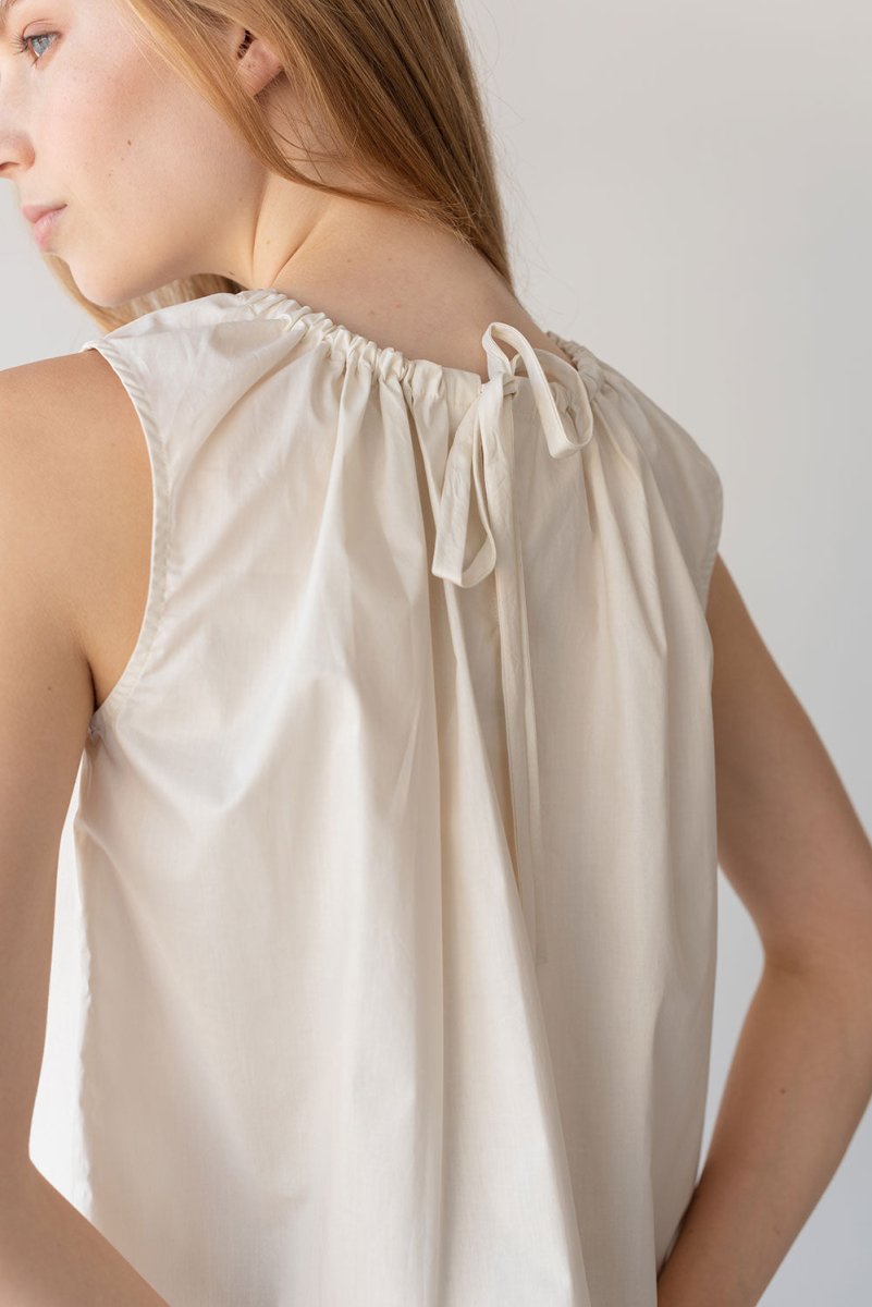 Organic Cotton Drawstring Blouse in Vanilla Mist - Esse-XXS--