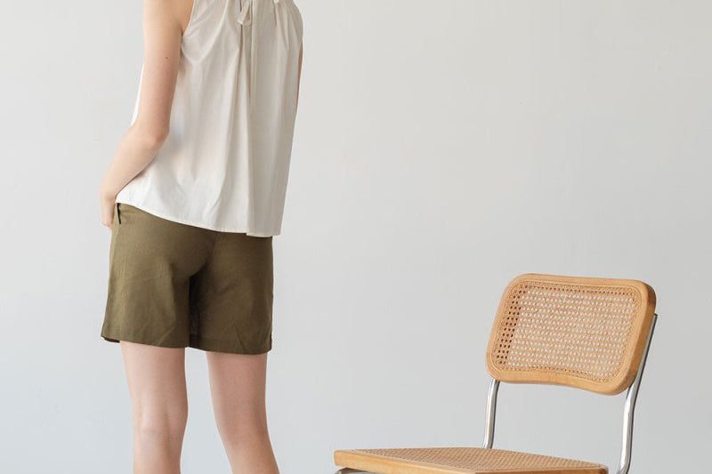 Organic Cotton Drawstring Blouse in Vanilla Mist - Esse-XXS--