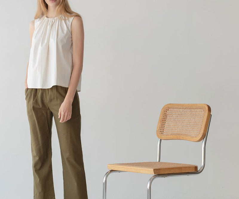 Organic Cotton Drawstring Blouse in Vanilla Mist - Esse-XXS--