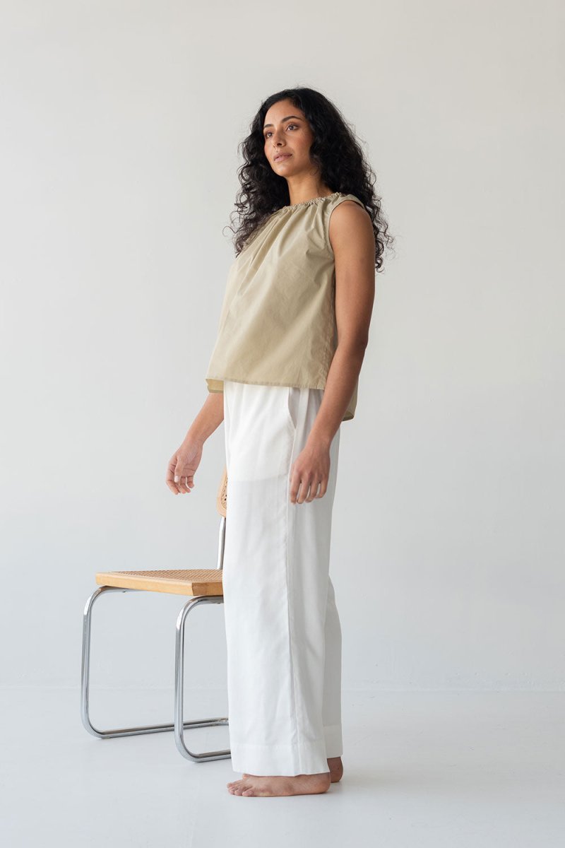 Organic Cotton Drawstring Blouse in Warm Sand - Esse-XXS--