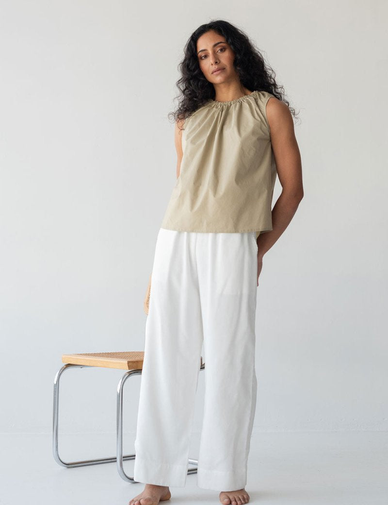 Organic Cotton Drawstring Blouse in Warm Sand - Esse-XXS--