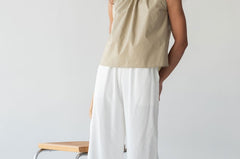 Organic Cotton Drawstring Blouse in Warm Sand - Esse-XXS--