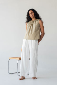 Organic Cotton Drawstring Blouse in Warm Sand - Esse-XXS--