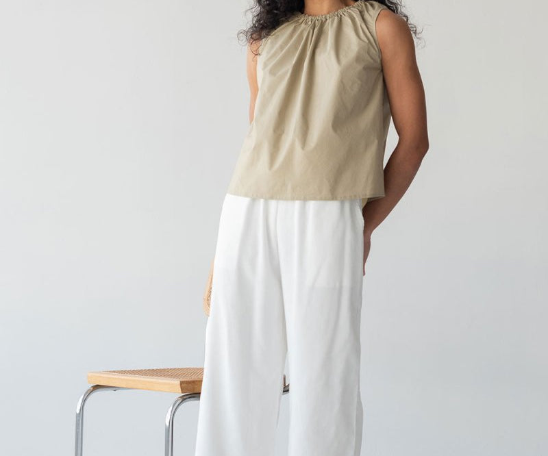 Organic Cotton Drawstring Blouse in Warm Sand - Esse-XXS--