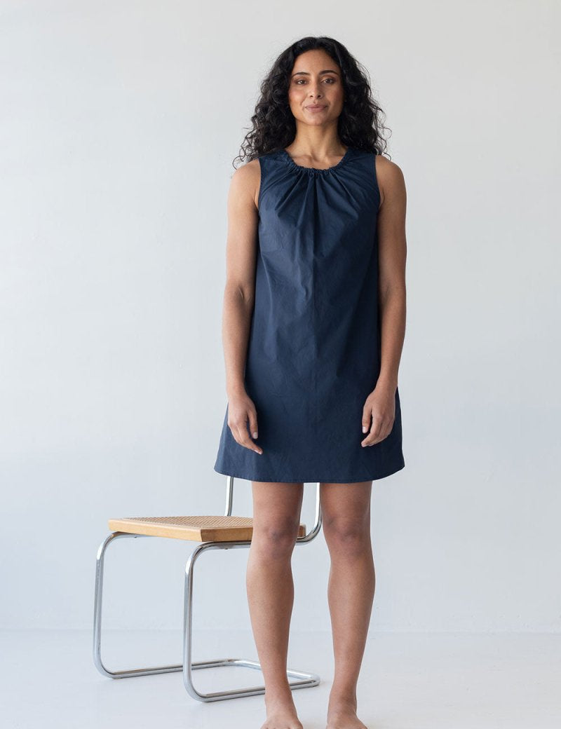 Organic Cotton Drawstring Dress - Esse-Nautical Blue-XXS-