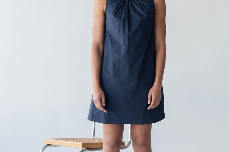 Organic Cotton Drawstring Dress - Esse-Nautical Blue-XXS-