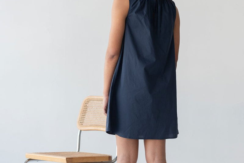 Organic Cotton Drawstring Dress - Esse-Nautical Blue-XXS-