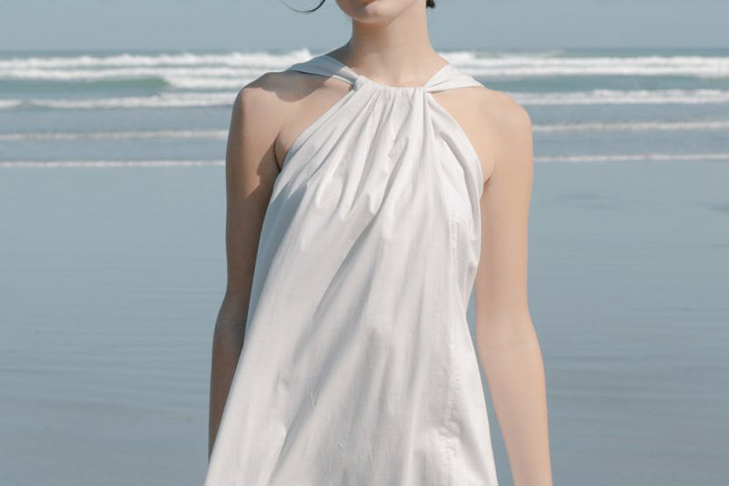 Organic Cotton Halter Dress (Archived) - Esse-Glacier Grey-XS-