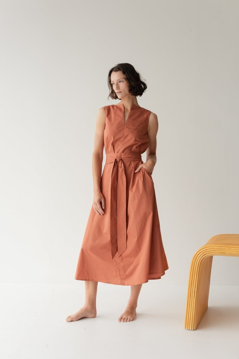 Organic Cotton Maxi Dress - Esse-Terracotta-XS-