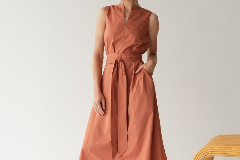 Organic Cotton Maxi Dress - Esse-Terracotta-XS-