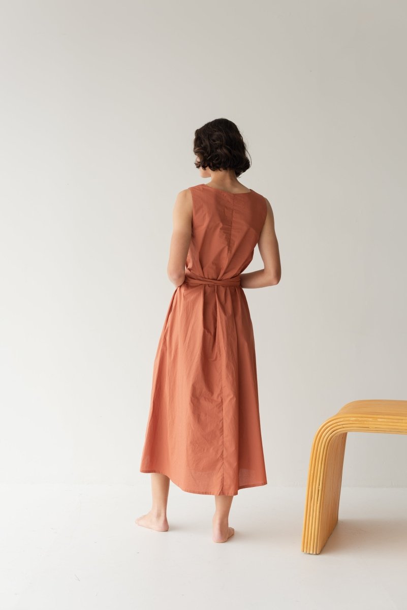 Organic Cotton Maxi Dress - Esse-Terracotta-XS-