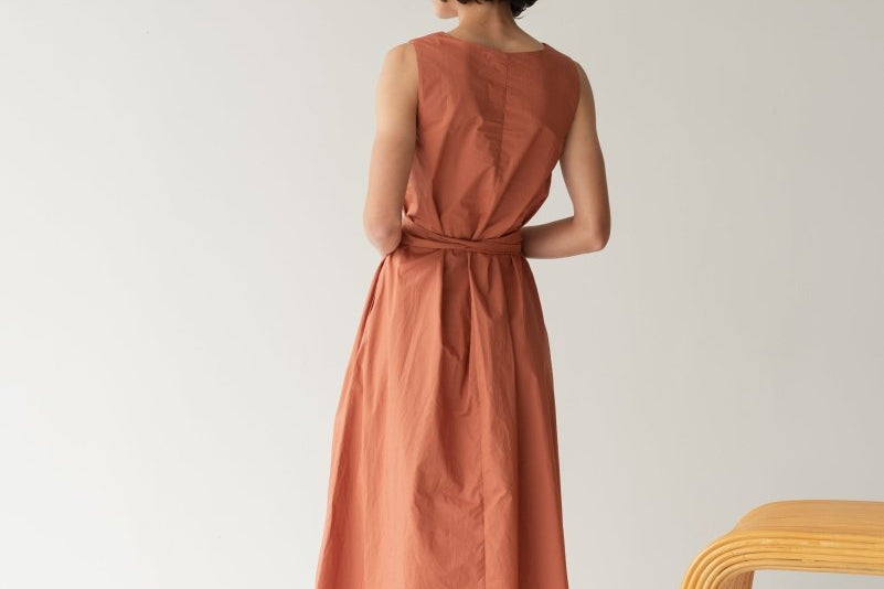 Organic Cotton Maxi Dress - Esse-Terracotta-XS-