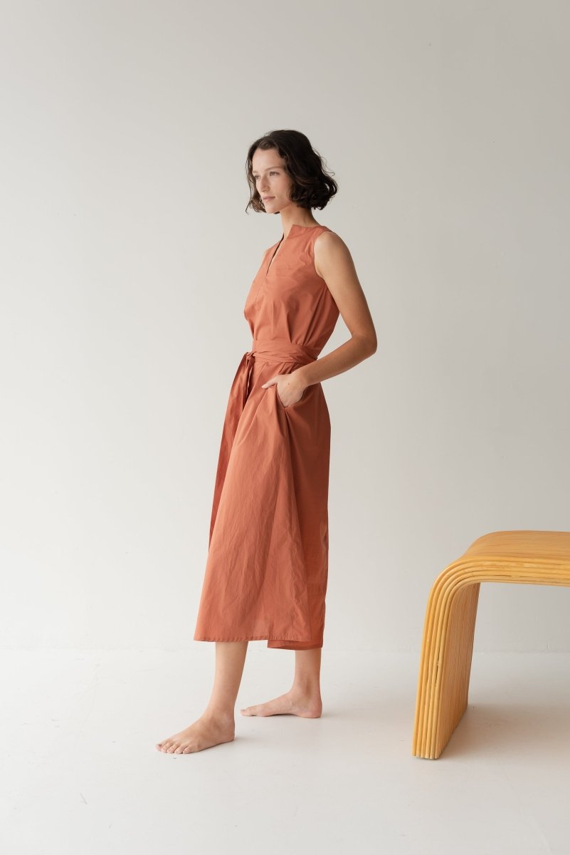 Organic Cotton Maxi Dress - Esse-Terracotta-XS-
