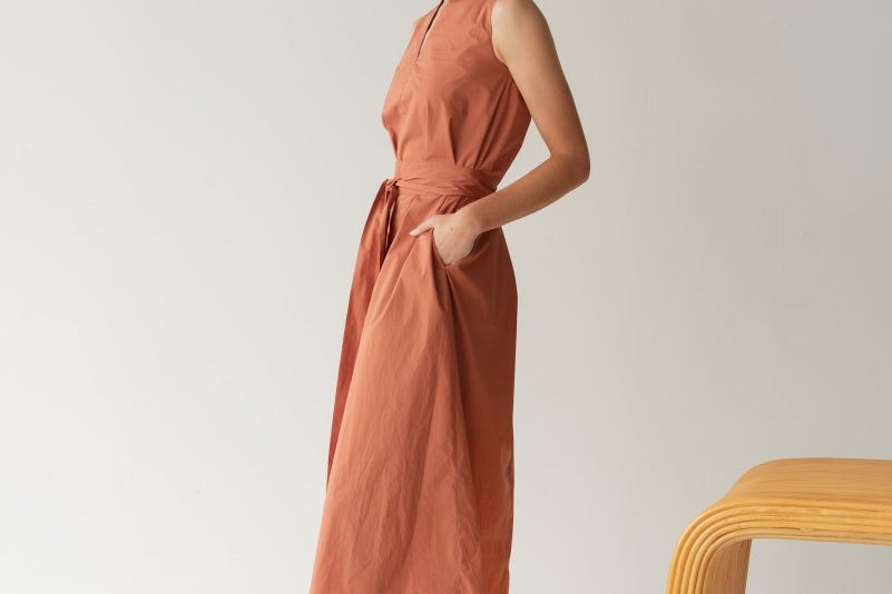 Organic Cotton Maxi Dress - Esse-Terracotta-XS-