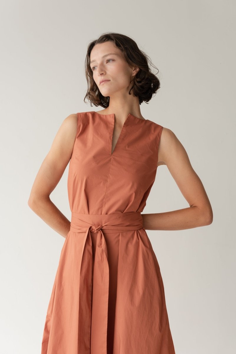 Organic Cotton Maxi Dress - Esse-Terracotta-XS-