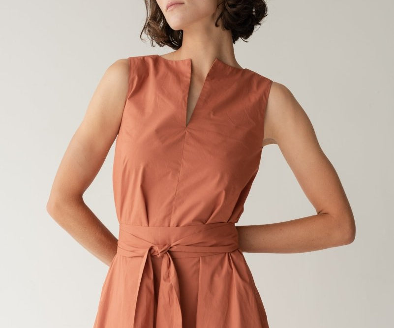 Organic Cotton Maxi Dress - Esse-Terracotta-XS-