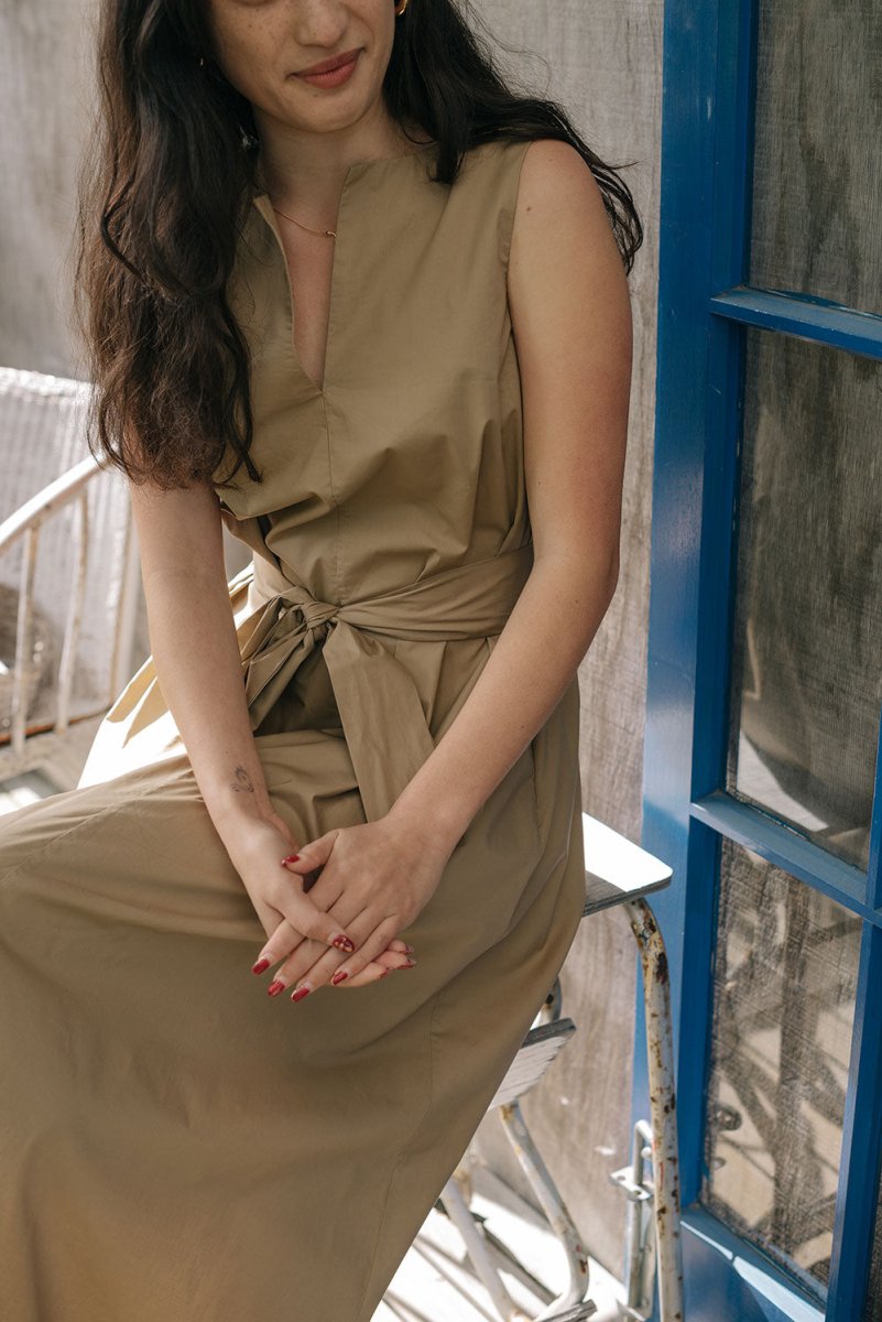 Organic Cotton Maxi Dress - Esse-Warm Sand-XS-