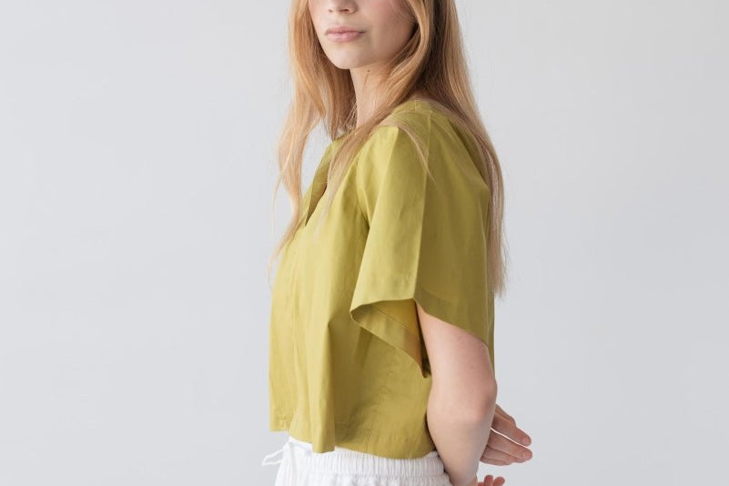 Organic Cotton Sleeved Top - Esse-Chartreuse-XXS-