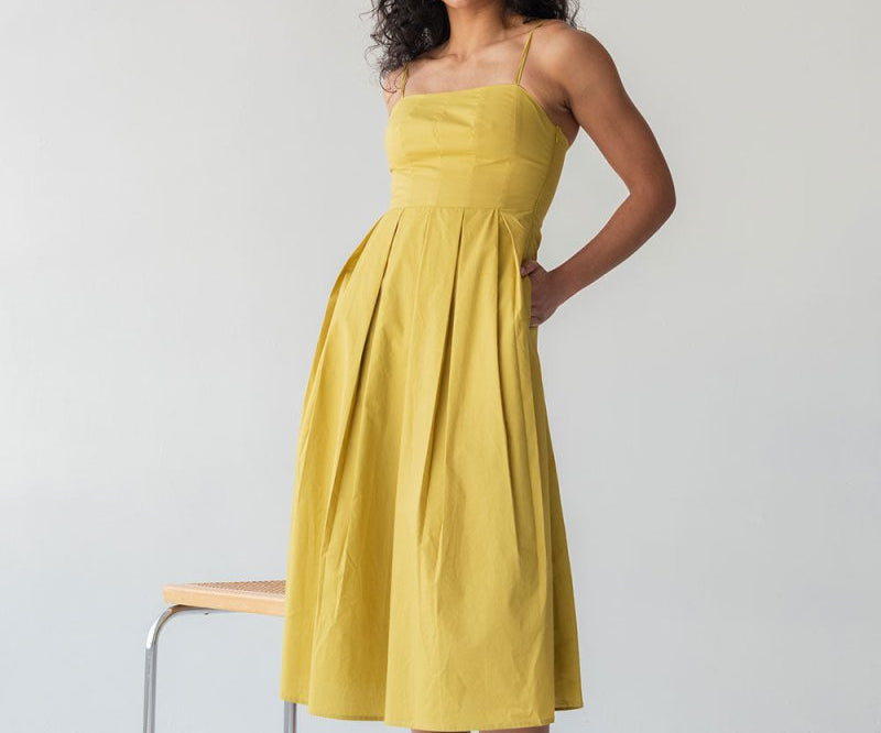 Picnic Fit and Flare Dress in Chartreuse - Esse-XXS--