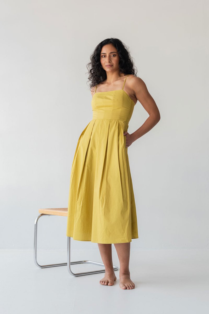 Womenswear Picnic Fit and Flare Dress in Chartreuse