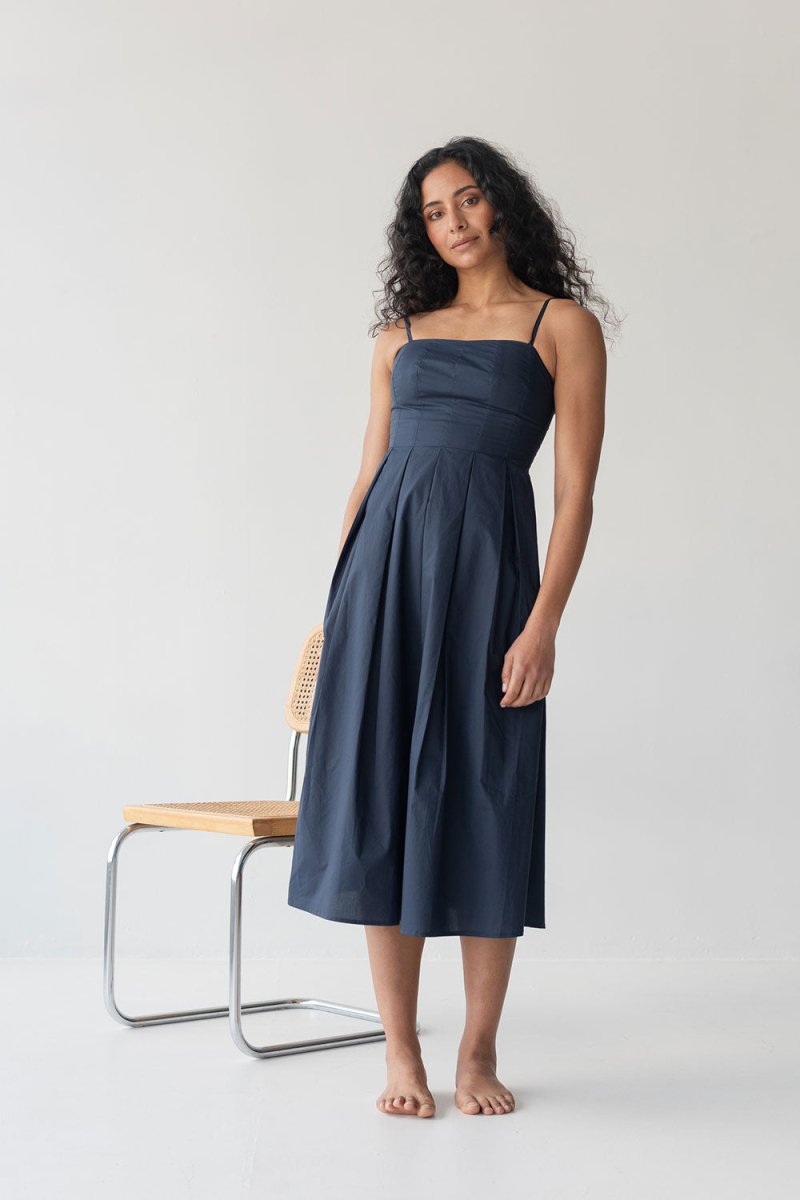 Picnic Fit and Flare Dress in Nautical Blue - Esse-XXS--