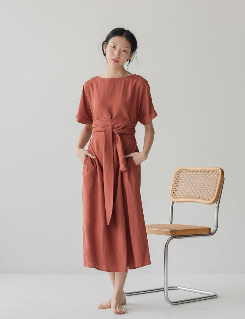 Relaxed Maxi Dress with Sleeves - Esse-Nautical Blue-XS-