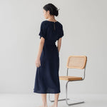 Relaxed Maxi Dress with Sleeves - Esse-Nautical Blue-XS-