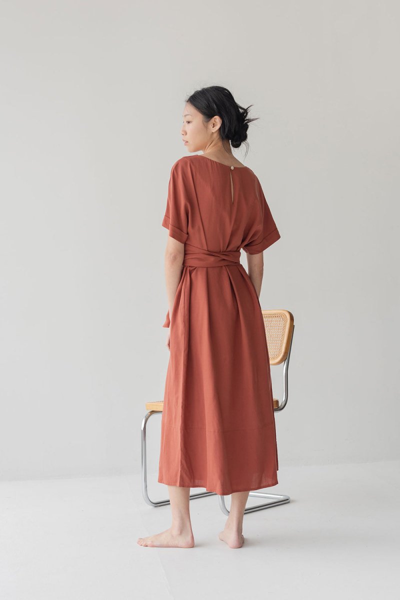 Relaxed Maxi Dress with Sleeves - Esse-Nautical Blue-XS-