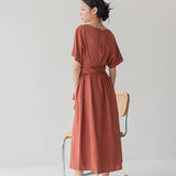 Relaxed Maxi Dress with Sleeves - Esse-Nautical Blue-XS-